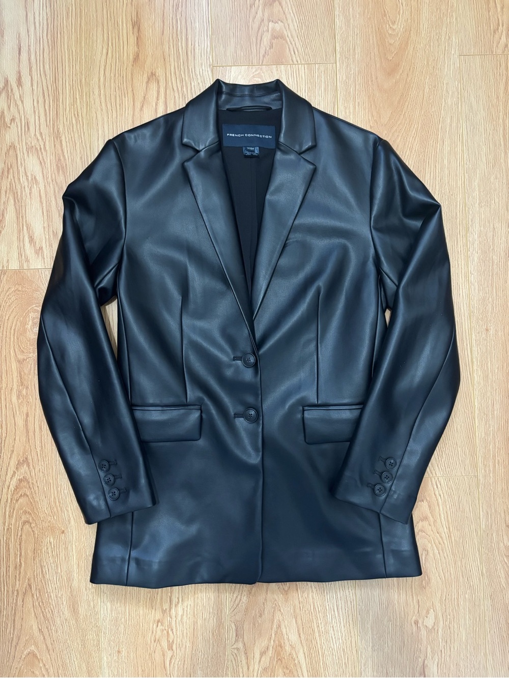 French Connection Black Oversized Faux Leather Blazer Jacket